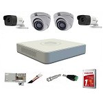 Sistem supraveghere mixt complet Hikvision 4 camere Turbo HD 5 MP 20 m IR si 80 ir DVR 4 canale cu toate accesoriile CADOU HDD 1TB, Hikvision