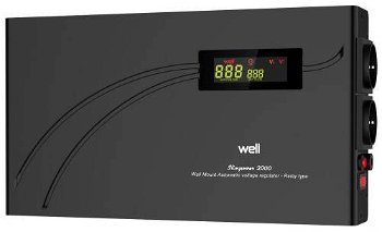 Stabilizator automat de tensiune cu releu 2000VA, orizontal, Well AVR-REL-SLIMPOWER2000-WL, Well