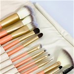 Set 12 Pensule Pentru Makeup cu Husa Inclusa Crem, OEM