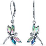 Bijuterii Femei Bling Jewelry Sterling Silver Abalone Dragonfly Drop Earrings MULTICOLOR