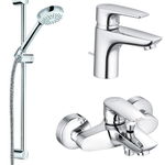 Set baterii 3in1 Kludi Pure&Solid, include baterie de lavoar, baterie de cada si set de dus
