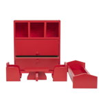 Mobila dormitor din lemn pentru papusi, culoarea rosu / EXT 10779, 