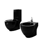 Set vas de toaleta si bideu din ceramica vidaXL, Ceramica, 65 x 40 x 85 cm/58 x 40 x 40 cm, Negru