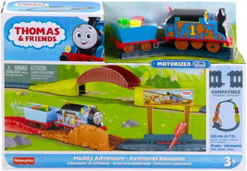 Set de joaca, Locomotiva motorizata cu vagon pe sine, Thomas and Friends, Muddy, HHV98, Thomas and Friends