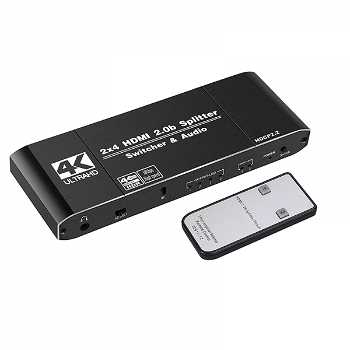 Switch Splitter HDMI 2.0b 2in 4out 4k 60Hz 18Gbps SPDIF Audio jack 3.5 extractor pass 2.0 5.1ch, krasscom