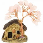 Figurina casuta cu ramuri din cristale naturale Cuart Roz - Decoratiune interior sau exterior, pentru casa, birou, acvariu, CraftMystic