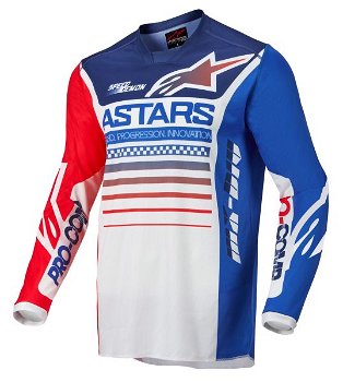 Tricou ALPINESTARS MX RACER COMPASS culoare albastru fluorescent rosu alb marime M