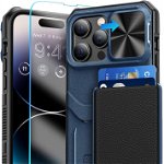 Husa de protectie slot pentru card glisant compatibila cu iPhone 14 Pro 5G 2022 HWeggo, policarbonat/poliuretan, albastru, 6,7 inchi