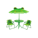 Set mobilier pentru gradina pliabil pentru copii MCT Garden, compus din 1 masa cu umbrela, 2 scaune, Verde