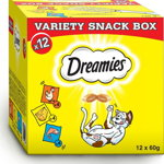 Dreamies DREAMIES Variety Snack Box hrana complementara pentru pisici (cu pui, cu branza si cu aroma de somon) - 720g, Dreamies