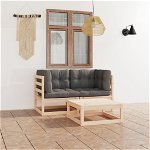 Set mobilier de gradina cu perne vidaXL, 3 piese, lemn masiv de pin, 70 x 70 x 67 cm, 32.98 kg