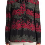 Imbracaminte Femei RED VALENTINO VALENTINO Camicie Printed Neck Tie Silk Blouse Nero