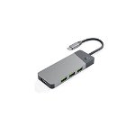 Adaptor HUB GC Connect 7in1 (3xUSB-A 3.1 HDMI 4K 60Hz USB-C PD 85W) pentru Apple MacBook M1/M2 Lenovo X1, Asus ZenBook, Dell XPS