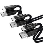 Set de 3 cabluri USB C 3.2A cu incarcare rapida UNAMNK, negru, nailon/metal, 0,5 m / 1 m / 3 m, 