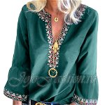 Bluza de dama verde cu motive traditionale Faiza, 