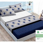 Husa de pat cu elastic 140x200 din Bumbac Finet + 2 Fete de Perna - Alb Gri Albastru, 
