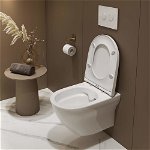Vas wc suspendat rimless Cersanit Larga Oval cu capac soft close inclus, alb, Cersanit