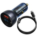 Baseus TZCCKX-0G Car charger with digital display and Type-C cable USB + USB-C #blue