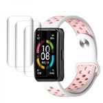 Set curea din silicon si 3 folii de protectie din hydrogel pentru Huawei Band 6 cu kit schimbare telescoape alb-roz