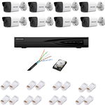 Kit supraveghere complet cu 8 camere IP, 4MP, IR 30m, lentilă 2.8mm, NVR cu 8 canale IP, Ultra HD 4K, accesorii, Hikvision