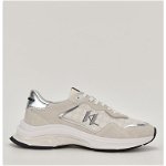 Karl Lagerfeld, Pantofi sport de piele intoarsa cu segmente cu logo brodat, Bej, Argintiu, 43