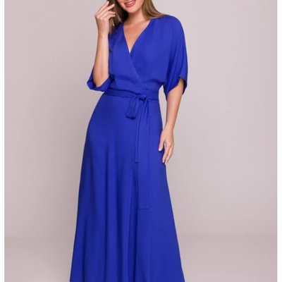 Rochie petrecuta maxi cu curea in talie - - Albastru, Stylove