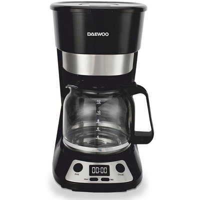 Cafetiera Daewoo DCM90BX, 900 W, capacitate 1.5 litri, display LCD, filtru permanent, anti-picurare, timer, functie pornire automata, mentin