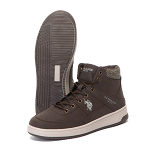 Pantofi sport mid-high de piele ecologica si material textil U.S. Polo Assn. Ulisse, Maro inchis, 44, Tenq.ro