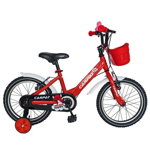 Nou! Bicicleta Copii CARPAT C1602C, roti 16", cosulet, roti ajutatoare (Roz/Alb)