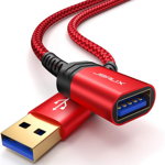 Set de 2 cabluri prelungitor USB JSAUX, rosu/negru, 1 m