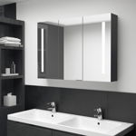 vidaXL Dulap de baie cu oglindă și LED, negru strălucitor, 89x14x62 cm, vidaXL