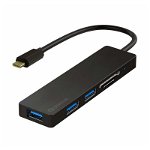Hub USB-C pentru conectarea perifericelor suplimentare, Platinet USB-C Multimedia Adapter 5in1 PMMA9846, negru