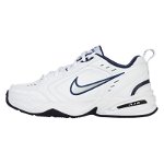 Nike, Pantofi de piele cu logo pentru fitnes Air Monarch IV, Alb/Albastru, 11.5