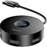 Adaptor Baseus, Round Box HUB USB 3.0, 3 x USB, Negru, Baseus