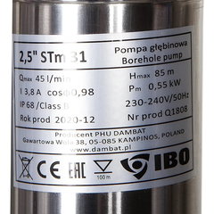 Kit hidrofor 100L cu pompa submersibila IBO Dambat 2.5STM31, 0.55 kW, debit 45l/min, H refulare 85m, cablu 20m, IBO Polonia Kit hidrofor 100L cu pompa submersibila IBO Dambat 2.5STM31, 0.55 kW, debit 45l/min, H refulare 85m, cablu 20m, IBO Polonia