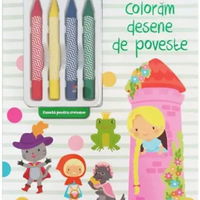 Coloram desene de poveste. Carte de colorat cu 4 creioane cerate, Editura Litera