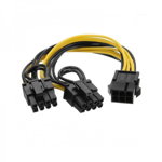 Cablu adaptor pentru alimentare PCI-E 6 pini mama la 2 x 8 pini (6+2) tata , 20cm, PLS