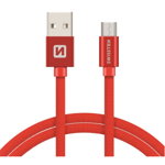Cablu Date si Incarcare Swissten USB la MicroUSB Textile, 3 m, Rosu