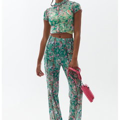 Pantaloni din plasa cu talie inalta - Visiniu/Roz pastel/Verde aquamarin, OXXO