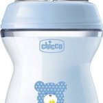 Chicco CHICCO_NaturalFeeling Flacon din plastic 250ml cu tetina de silicon debit mediu 2m+ Albastru, Chicco