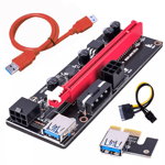 Kit grafic riser card VER009s pentru minat cu placa PCI-E 1X la 16X 164p cablu SATA 15pini la 6pini cablu extensie USB 3.0 adaptor riser card USB 3.0, PLS