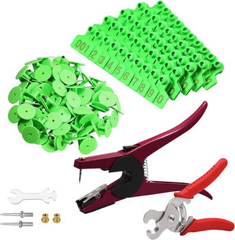 Set de aplicator cu 100 de crotalii pentru animale SPEEDWOX, aliaj, verde