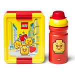 Set caserolă pentru gustări și sticlă LEGO® Iconic, roșu - galben, LEGO®