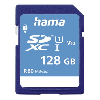 Card de memorie HAMA 124137, SDXC, 128GB, 80MB/s, clasa 10/U1/V10, UHS-I