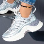 Pantofi Sport, culoare Argintiu, material Piele ecologica - cod: P11829, Mei