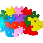 Puzzle 3D din lemn pentru copii cu Alfabet si Cifre, Arici, 26 piese, 25 cm, 18009SX