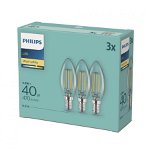 Set 3 becuri LED Philips, E14, 4.3W (40W), 470 lm, A+, lumina alba calda (2700K)