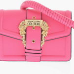 Versace Jeans Couture Faux Leather Bag Embellished With Maxi Golden Pink, Versace