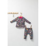 Set 2 piese cu bluzita cu volan si pantalonasi pentru fetite Colorful autum, Tongs baby (Culoare: Gri, Marime: 6-9 luni)