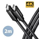 Cablu Axagon BUCM32-CM20AB USB-C la USB-C 3.2 Gen2 2m 5A 4K HD Impletit Black, Axagon